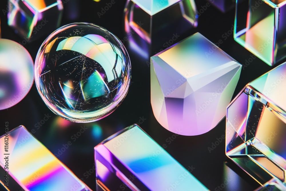 Poster a cluster of crystal cubes photographed from above, highlighting their geometric shapes and faceted 