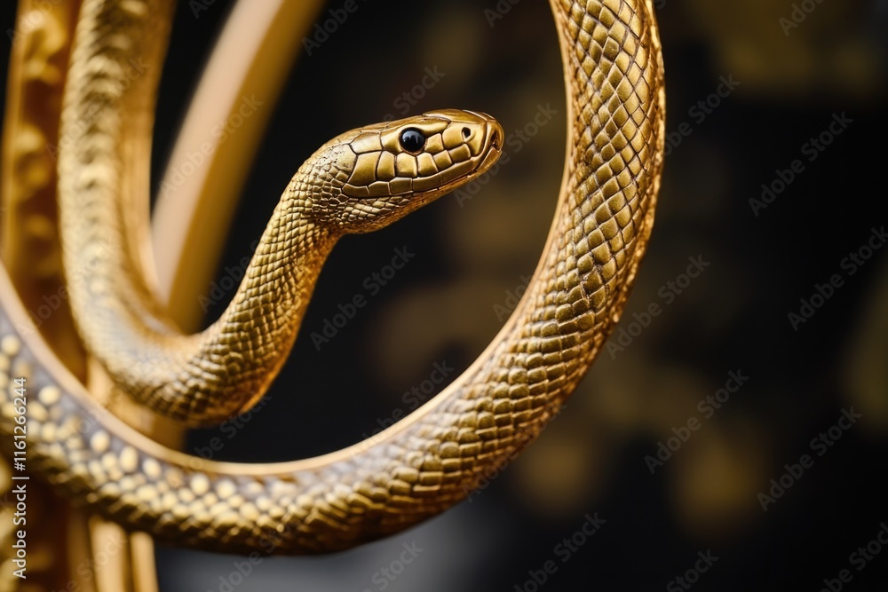 Poster A close-up shot of a snake coiled in a golden frame, making for a unique and intriguing image