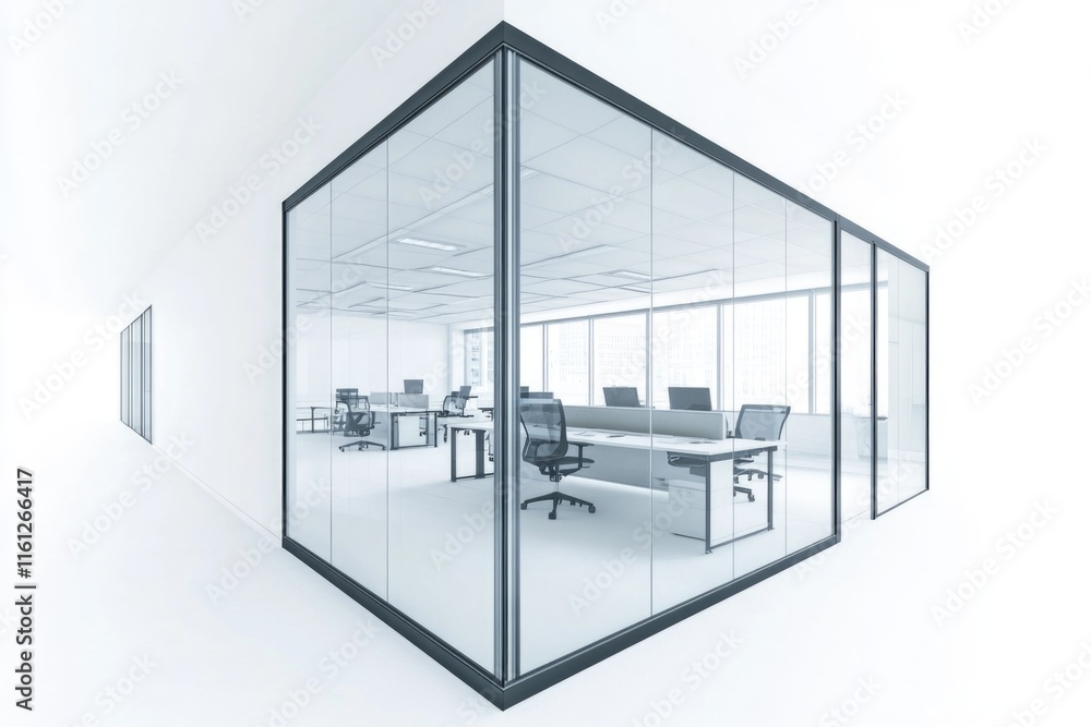 Poster modern office space with computer desk and chairs, ideal for business or educational use
