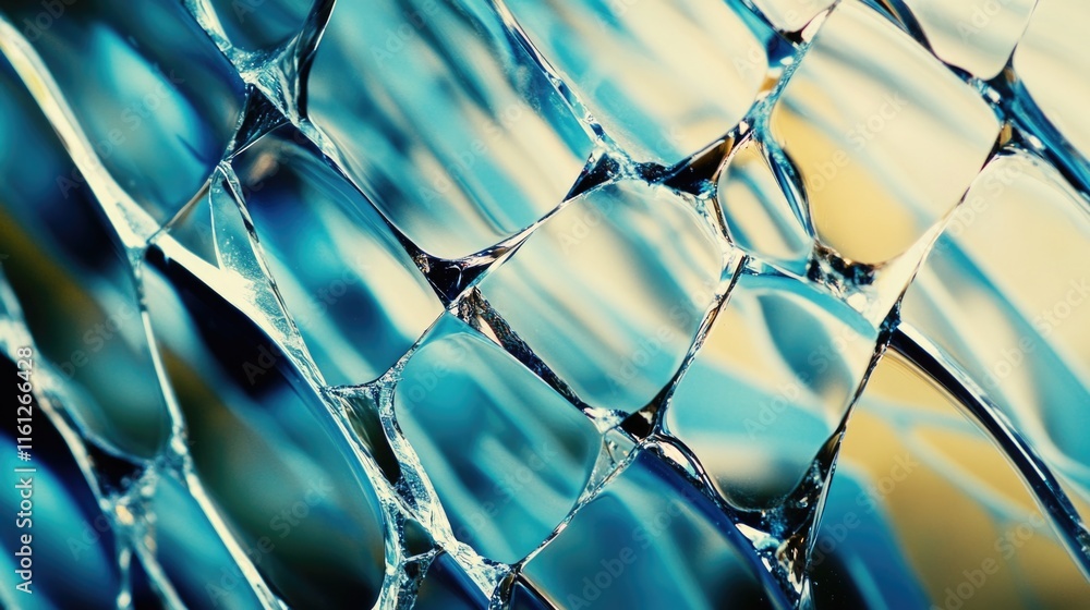 Poster a close-up shot of a broken glass window with sharp edges and jagged fragments