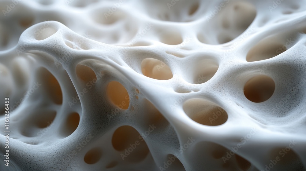 Poster a close-up view of a white structure with holes, suitable for use in medical or scientific contexts