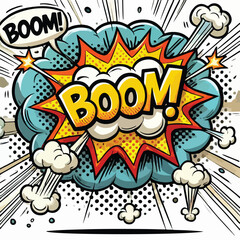 Cartoon comic sign burst cloud. Speech bubble, boom sign expression and   on a white background