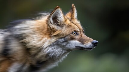 Fototapeta premium A close-up of a wolf in motion, showcasing its keen expression and detailed fur.
