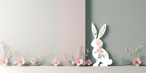 Minimal Easter Bunny Silhouette with Floral Accents
