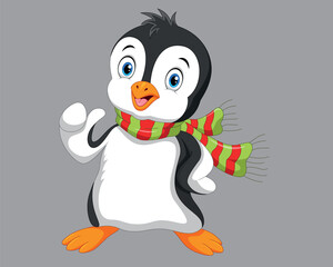 Cartoon happy baby penguin on black background vector illustration