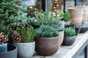 Fototapeta premium Elevate your seasonal decor with winter plants and pots, adding a touch of nature to any setting