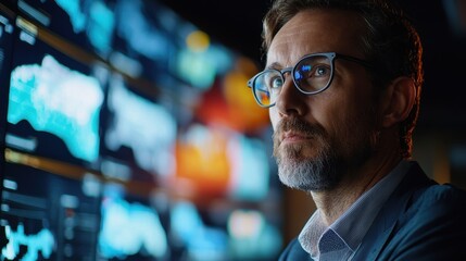 Analyzing data insights office environment digital portrait technology setting close-up view innovation concepts