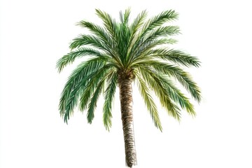 A single palm tree sits on a plain white background, simple and elegant