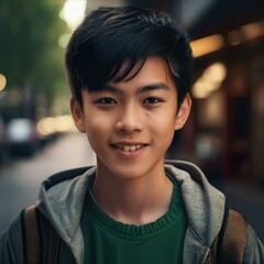 handsome asian teenage boy smiling portrait photography