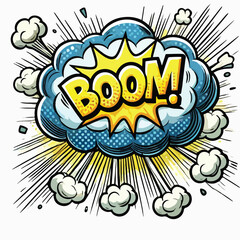 Cartoon comic sign burst cloud. Speech bubble, boom sign expression and   on a white background