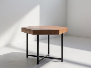 Hexagonal Wooden Top Side Table with Black Metal Legs