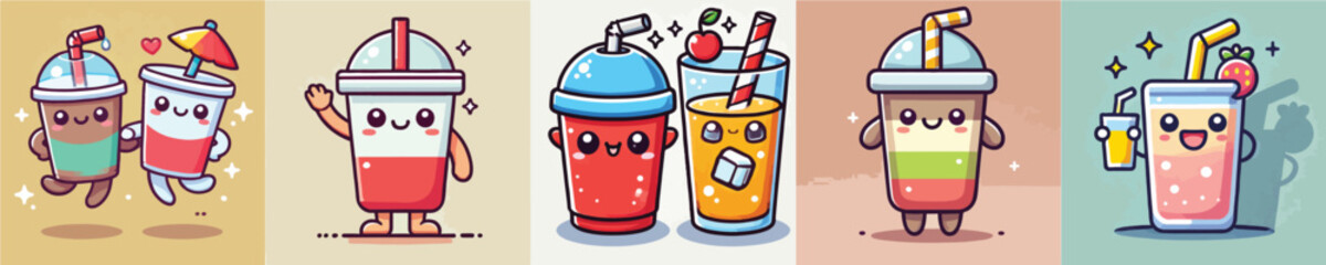 Animated vector collection of refreshing drinks