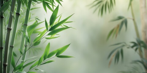 Obraz premium Lush Green Bamboo Leaves Tropical Plant Nature Background