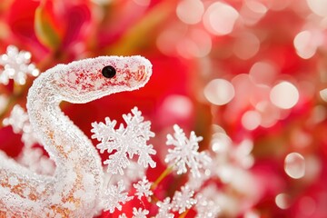 Obraz premium A close-up shot of a snake coiled around a plant, highlighting its texture and pattern