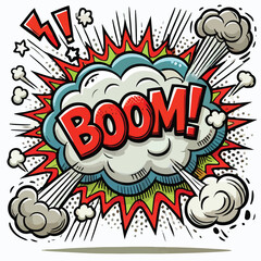 Cartoon comic sign burst cloud. Speech bubble, boom sign expression and   on a white background