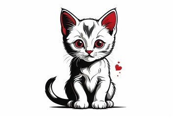 Obraz premium illustration of a drawn cute kitten, isolated on white background