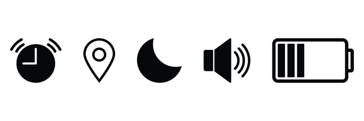 Vector Set of Mobile Phone Status Bar Icons. User Interface Phone Status Bar Icon Set. Digital Phone Status Bar Icon Collection in Vector.