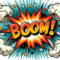 Cartoon comic sign burst cloud. Speech bubble, boom sign expression and   on a white background