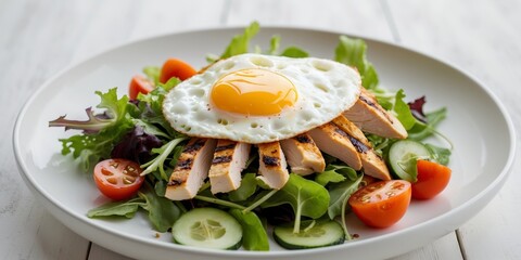 Grilled Chicken Salad with Fried Egg Healthy Meal