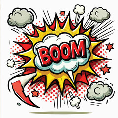 Cartoon comic sign burst cloud. Speech bubble, boom sign expression and   on a white background