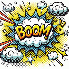 Cartoon comic sign burst cloud. Speech bubble, boom sign expression and   on a white background