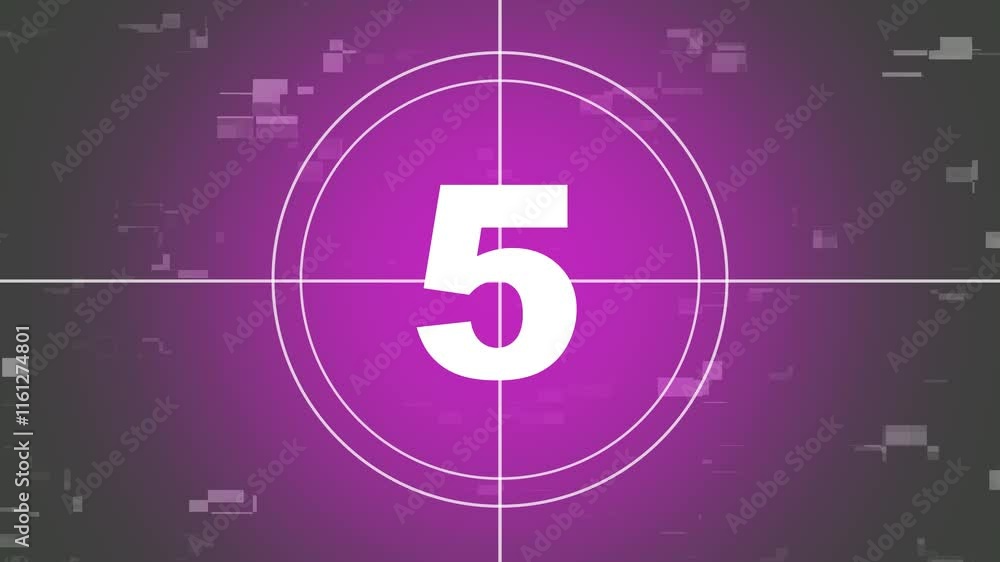 Poster countdown timer 5 seconds animation retro projector style from ten to zero, in 4k ,retro vintage sty