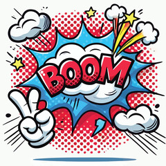Cartoon comic sign burst cloud. Speech bubble, boom sign expression and   on a white background