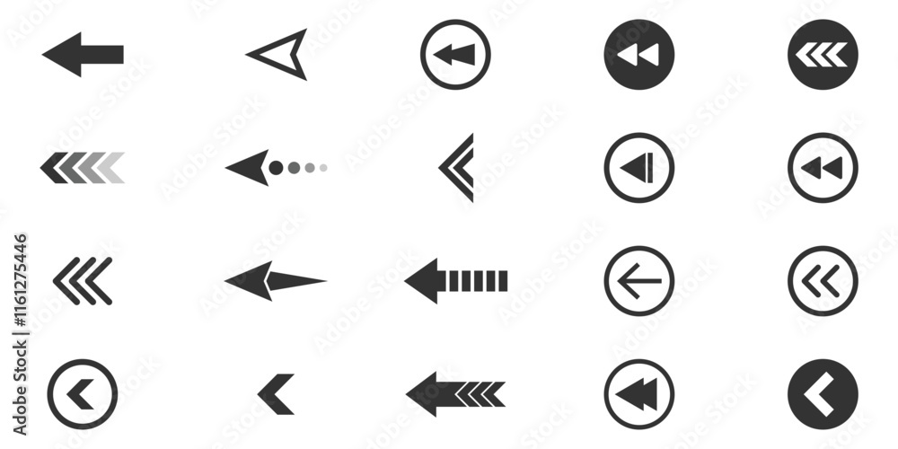 Poster left arrows icon set. vector set of swipe arrows. arrow vector icon. arrows collection. vector illus