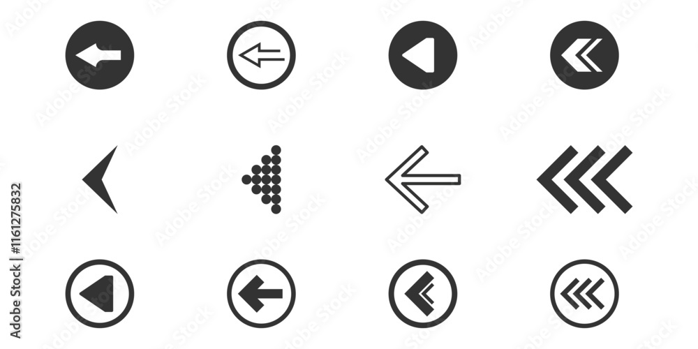 Poster left arrows icon set. vector set of swipe arrows. arrow vector icon. arrows collection. vector illus