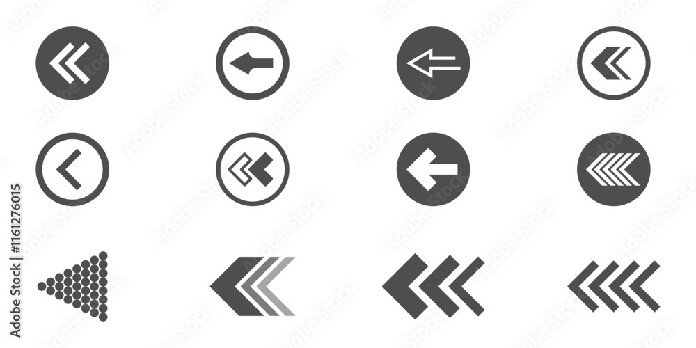Poster swipe left arrow icon set. arrow set in left pointing. swipe arrows.