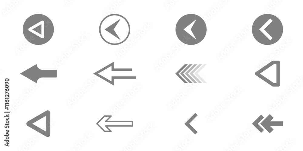Poster swipe left arrow icon set. arrow set in left pointing. swipe arrows.