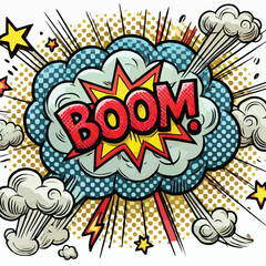 Cartoon comic sign burst cloud. Speech bubble, boom sign expression and   on a white background