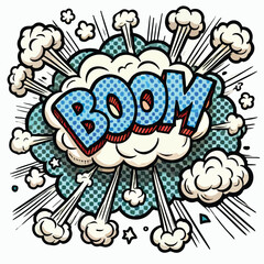 Cartoon comic sign burst cloud. Speech bubble, boom sign expression and   on a white background