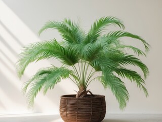 Lush Green Parlor Palm Plant in Brown Basket Indoor Plant Houseplant