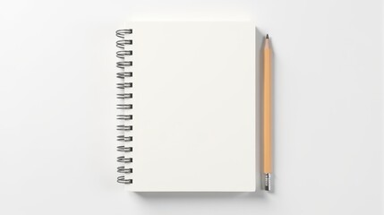 A blank spiral notebook and a pastel pink pencil on a white background