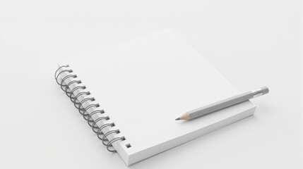Naklejka premium A blank spiral notebook and a pastel pink pencil on a white background