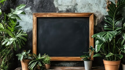 Creative chalkboard display with lush green plants in cozy indoor space inspiring decor ideas