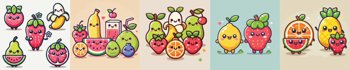 Collection of animated vectors of cute fruits