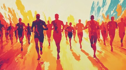 Obraz premium Dynamic running event urban landscape abstract art vibrant colors action-packed scene inspirational concept