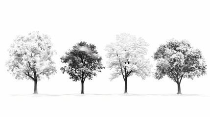 Obraz premium White oak maple tree persian ironwood set tree alpha channel. Ebonwood. Illustration