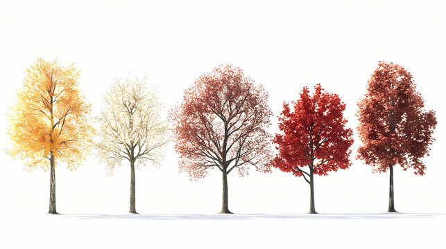 White oak maple tree persian ironwood set tree alpha channel. Ebonwood. Illustration