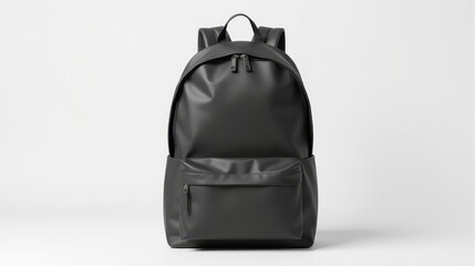 Naklejka premium A sleek gray backpack with minimalist design, featuring a front zipper pocket and top handle, set against a clean white background