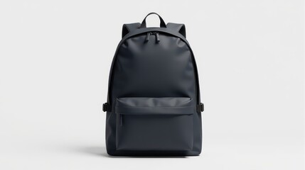 Fototapeta premium A sleek gray backpack with minimalist design, featuring a front zipper pocket and top handle, set against a clean white background