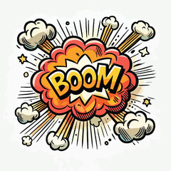 Cartoon comic sign burst cloud. Speech bubble, boom sign expression and   on a white background