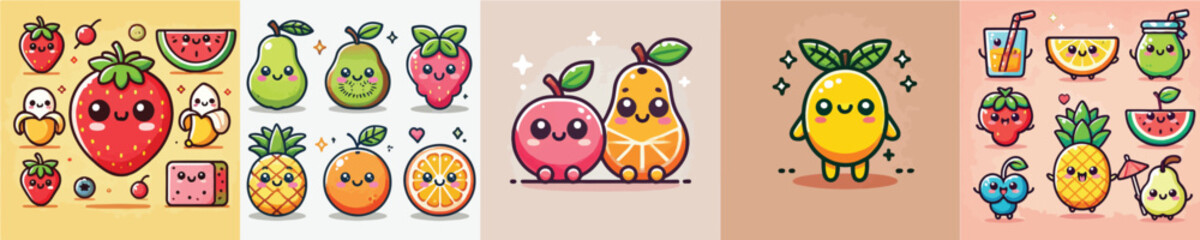 Collection of animated vectors of cute fruits