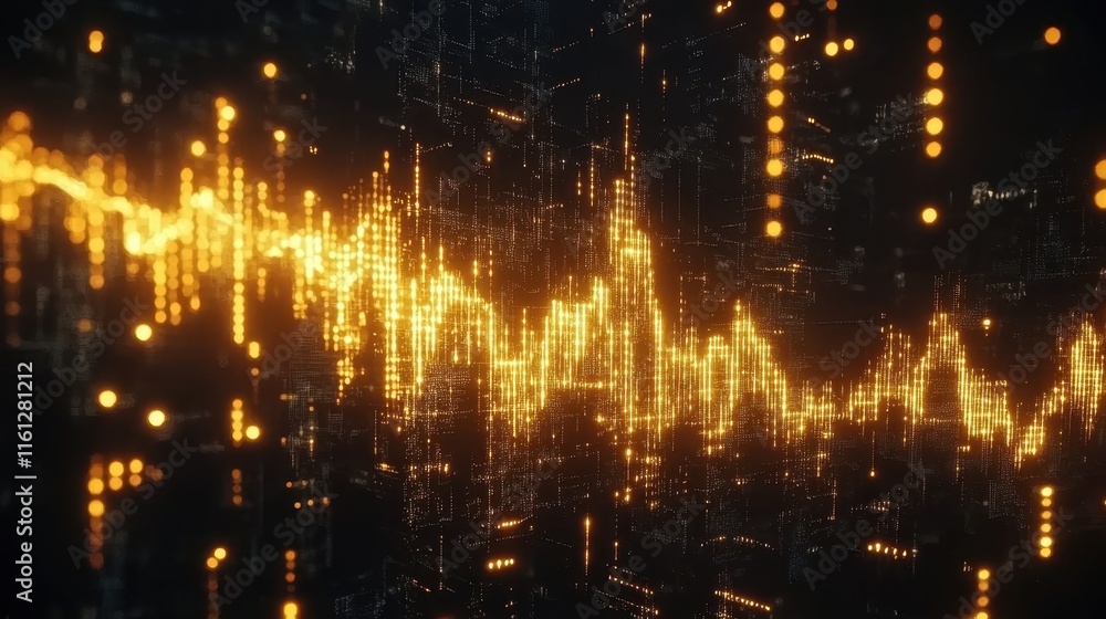 Poster dynamic sound waves visualization digital realm abstract art neon environment close-up view digital 