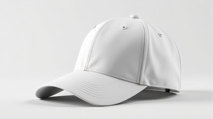 Fototapeta premium A sleek white baseball cap isolated on a clean white background, showcasing minimalist style and modern design