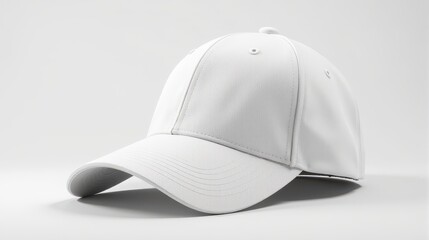 Fototapeta premium A sleek white baseball cap isolated on a clean white background, showcasing minimalist style and modern design