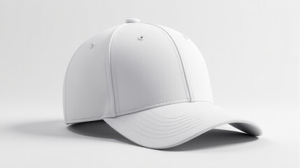 Fototapeta premium A sleek white baseball cap isolated on a clean white background, showcasing minimalist style and modern design