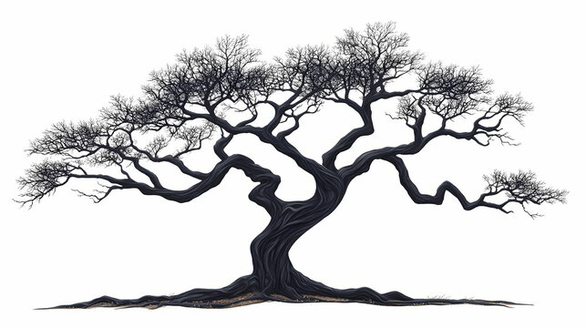 Isolated white background with iron wood tree (pyinkado). Ebonwood. Illustration